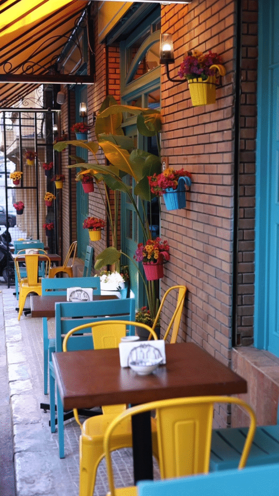 Outside seats and tables